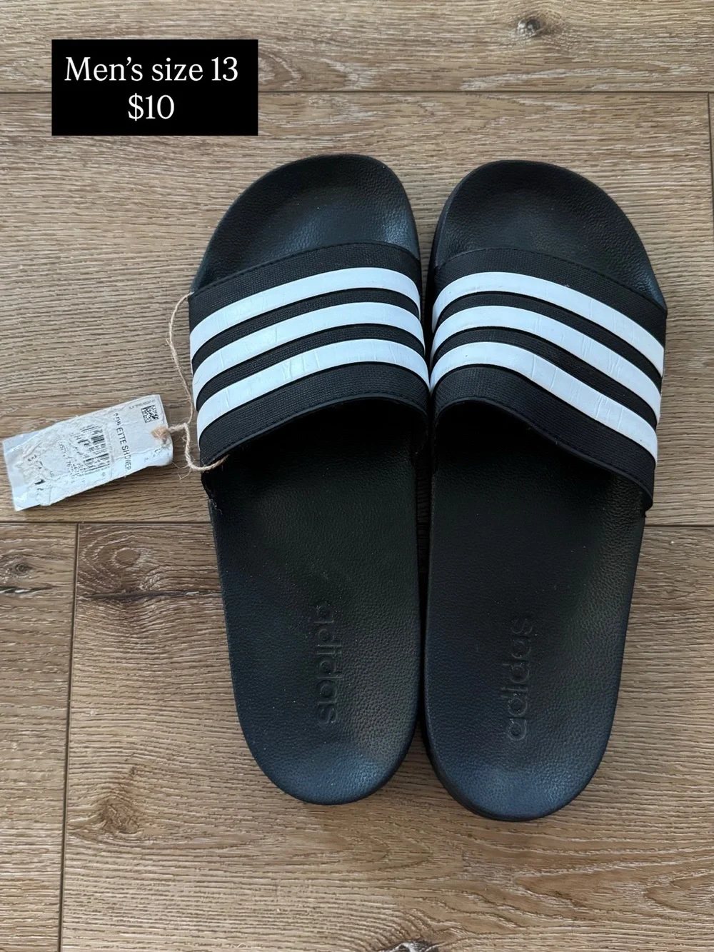 adidas Black Slides with White Stripes